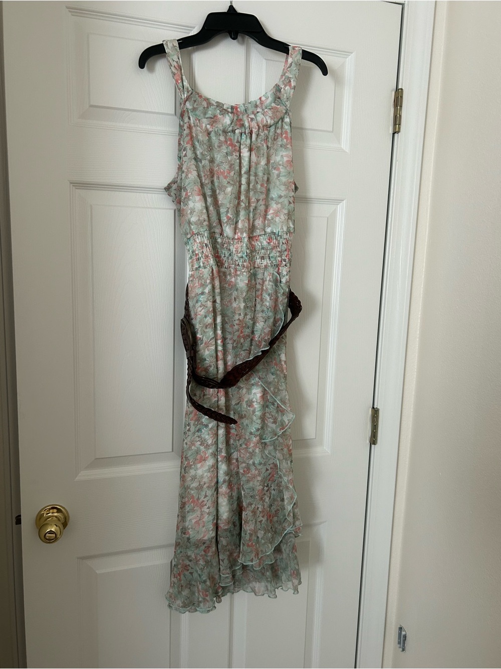 Cato Mint and Coral Floral Ruffled Dress